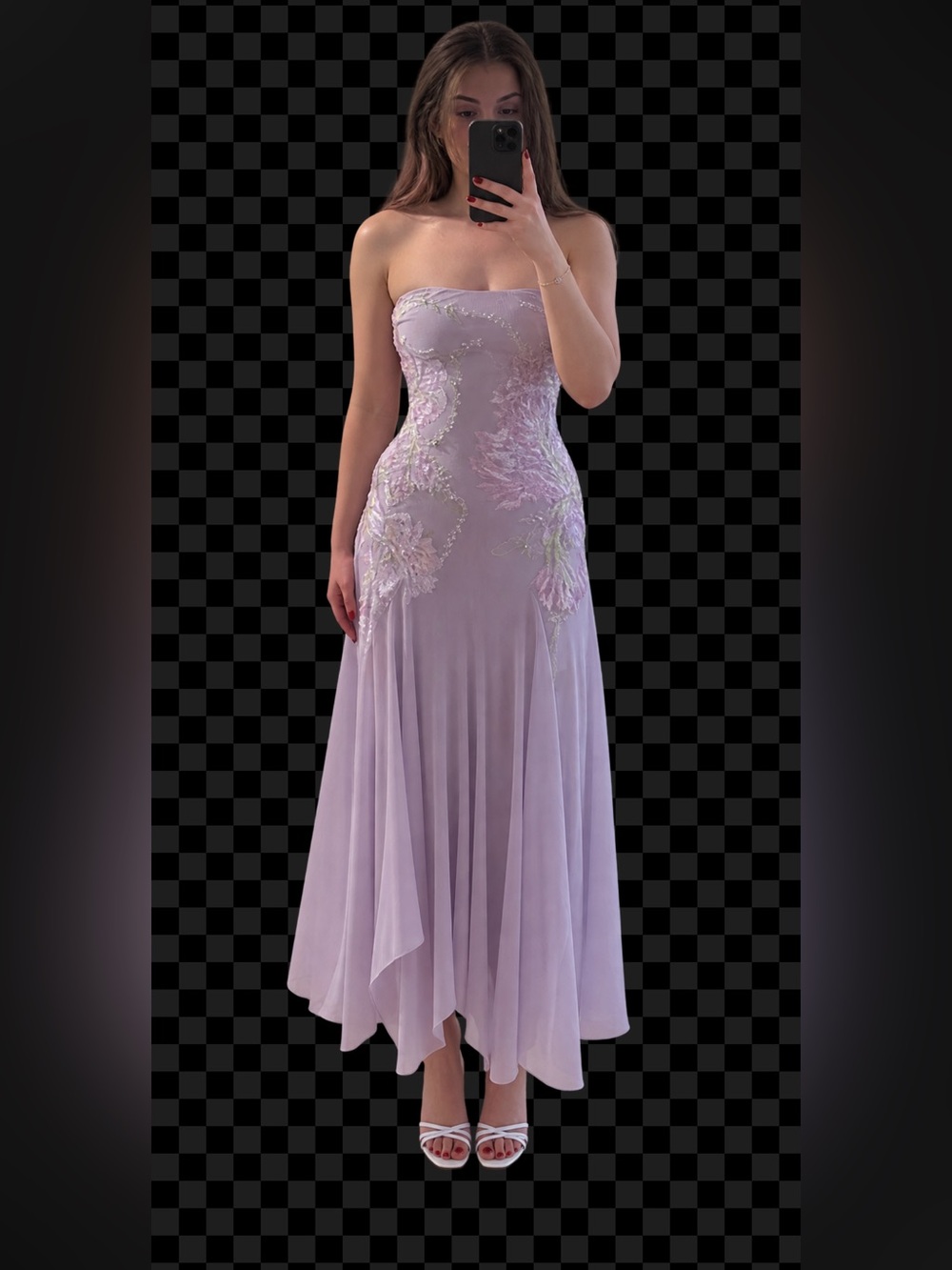 ASOS DESIGN Petite bandeau floral embellished maxi dress in lavender